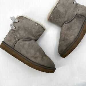 UGG Gray Bow Short Shearling Boots